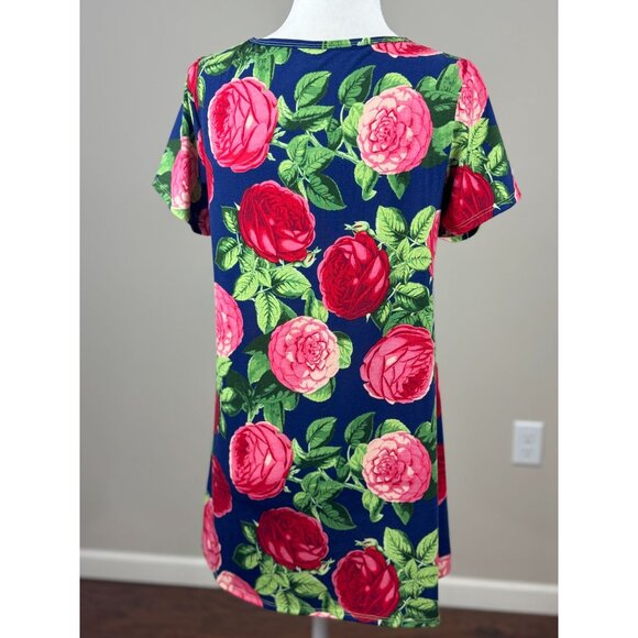 NEW LuLaRoe Womens Knit Tunic Top S Short Sleeve Blue Pink Floral Scoop Neck - Picture 6 of 7